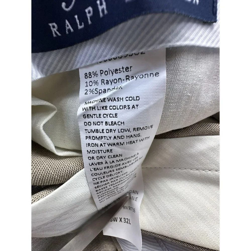 Ralph‎ Lauren Pants Mens 38Wx32L Dark Beige Khakis Pleated Front Cuffed Pockets